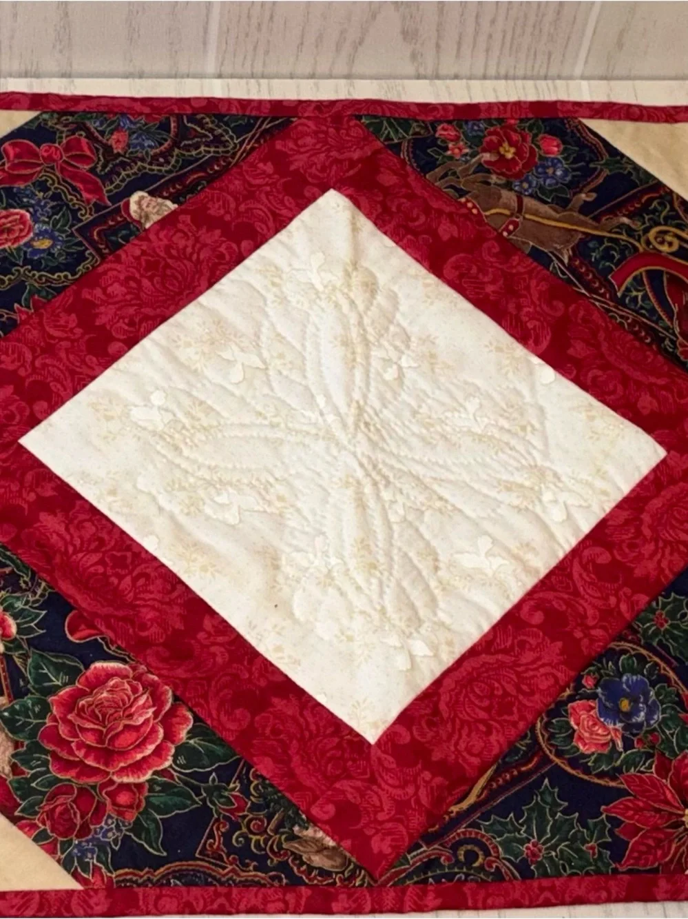 Handmade Quilted Christmas Table Runner Cottage Core 42x14